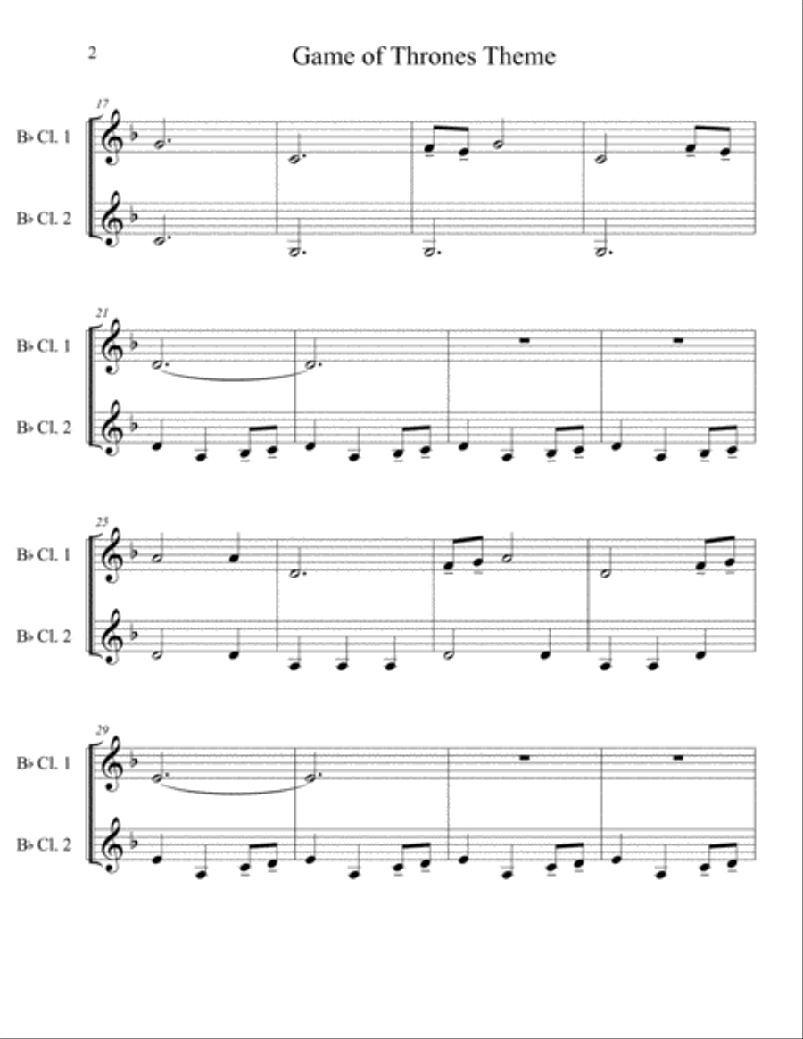 Game Of Thrones Clarinet Duet scores gallery preview page 3