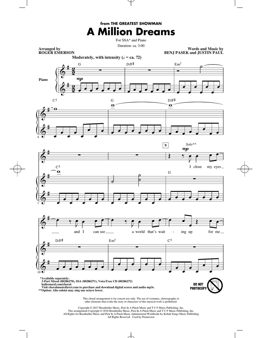 A Million Dreams (from The Greatest Showman) (arr. Roger Emerson)