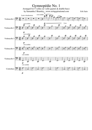 Gymnopédie No. 1 arranged for 'cello/bass ensemble