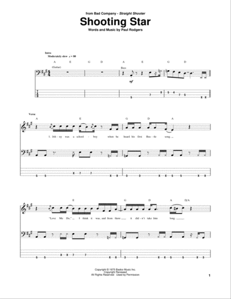 Shooting Star Guitar Tablature scores gallery preview page 1