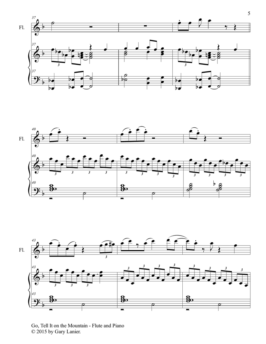 GO, TELL IT ON THE MOUNTAIN (Duet – Flute and Piano/Score and Parts) image number null