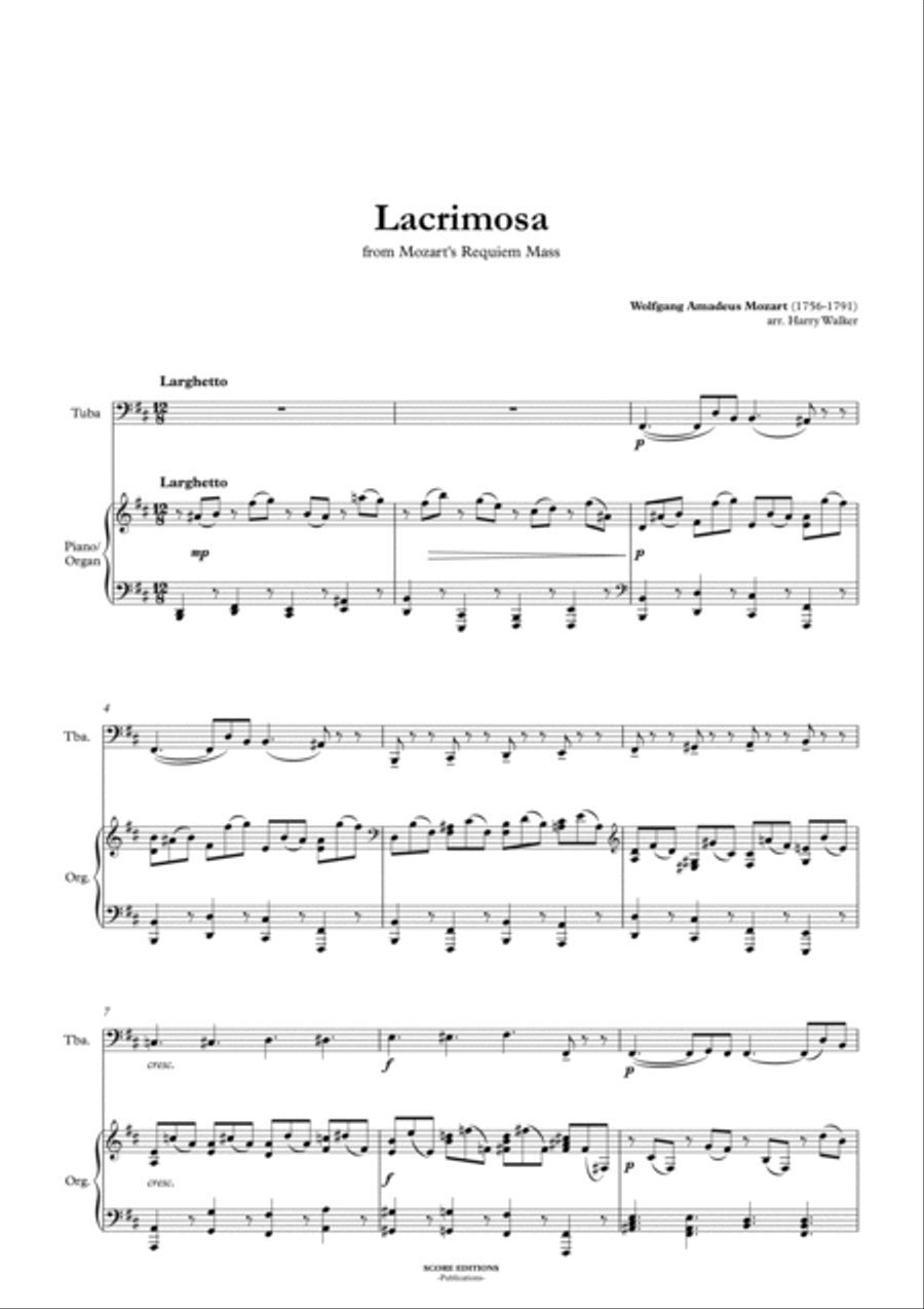 Lacrimosa - Mozart (for Tuba and Piano/Organ) Tuba scores gallery preview page 3
