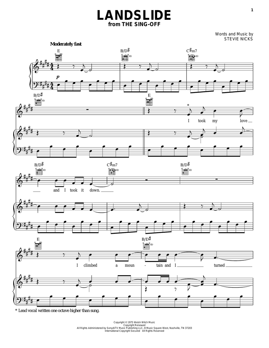 Landslide (from The Sing-Off) Piano, Vocal, Guitar scores gallery preview page 1