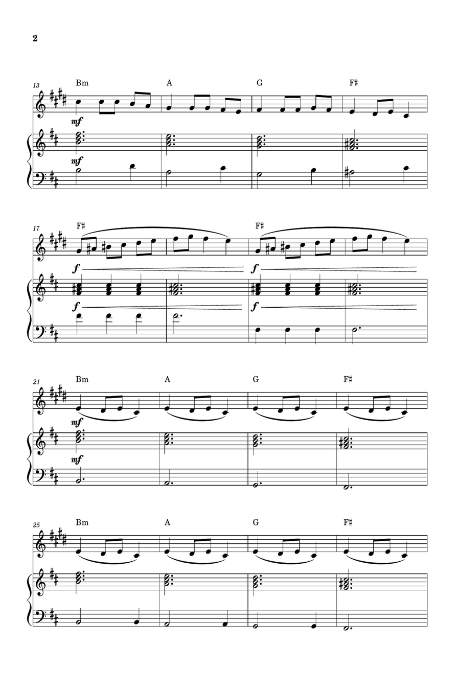 Carol of the Bells for Bb Clarinet and Piano (Very Easy - Beginner) in B minor - With Chords B-Flat Clarinet scores gallery preview page 2