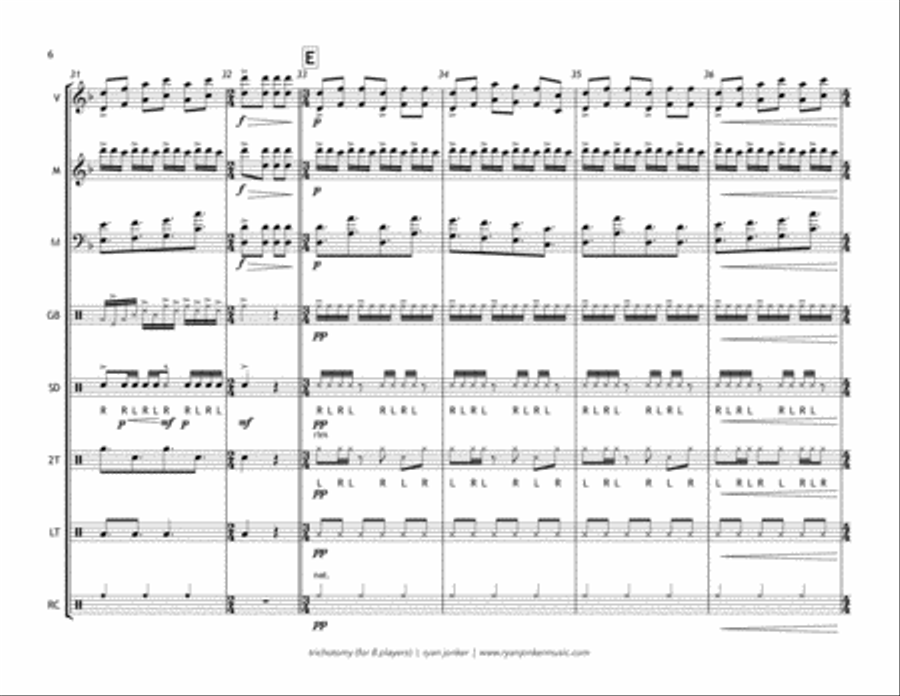 Trichotomy (percussion ensemble for 8 players) Percussion Ensemble scores gallery preview page 6