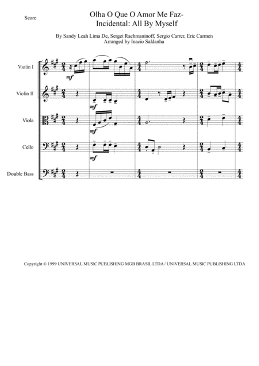 Olha O Que O Amor Me Faz- Incidental: All By Myself String Quartet scores gallery preview page 1
