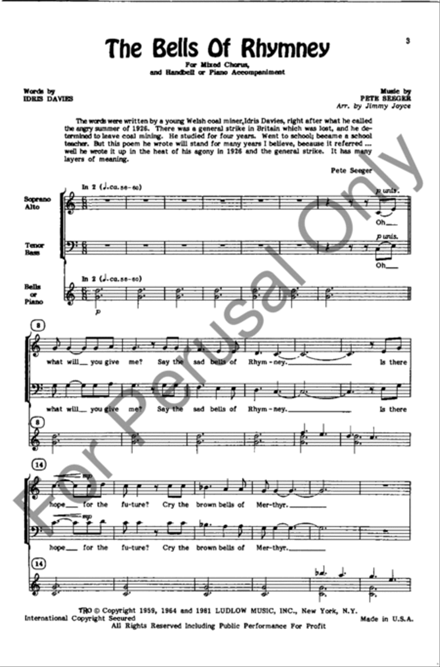 The Bells Of Rhymney 4-Part scores gallery preview page 2