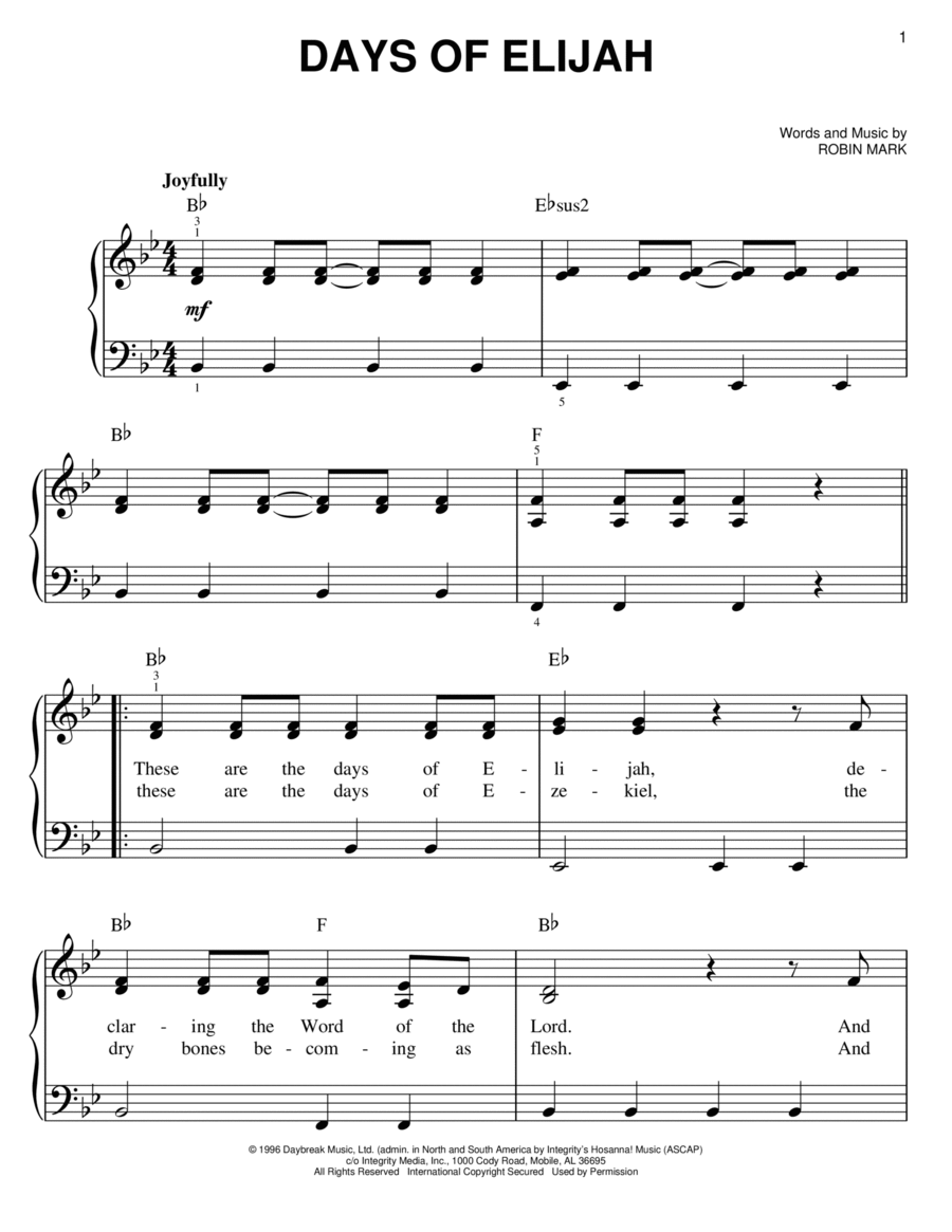 Days Of Elijah Easy Piano scores gallery preview page 1