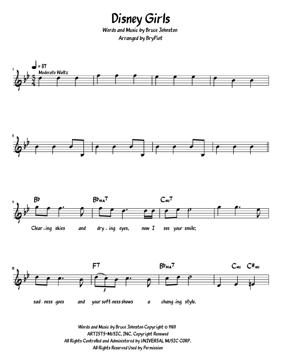Disney Girls (1957) Disney Girls (1957) Piano scores gallery preview page 1