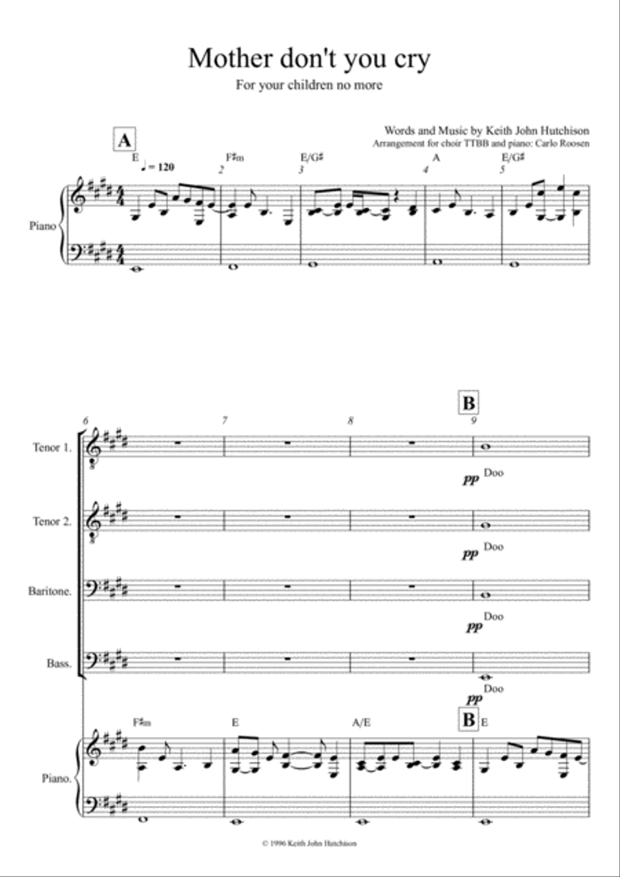Mother Don't You Cry TTBB TTBB scores gallery preview page 1