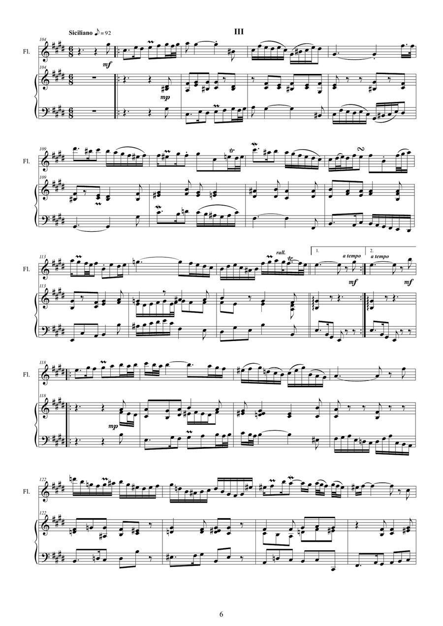 Bach - Flute Sonata in E major BWV 1035 for Flute and Harpsichord or Piano Flute scores gallery preview page 6