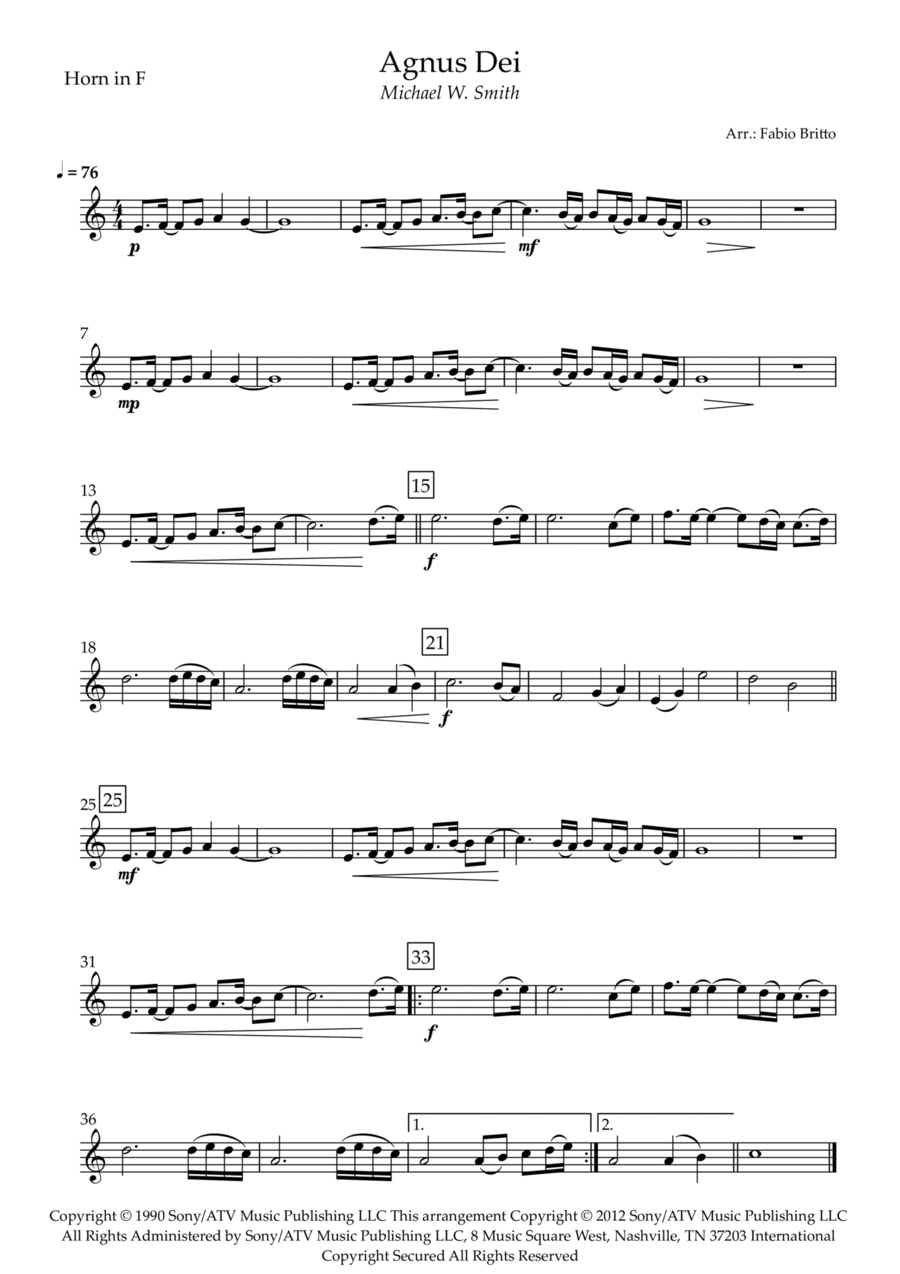 Agnus Dei Agnus Dei Horn Solo scores gallery preview page 1