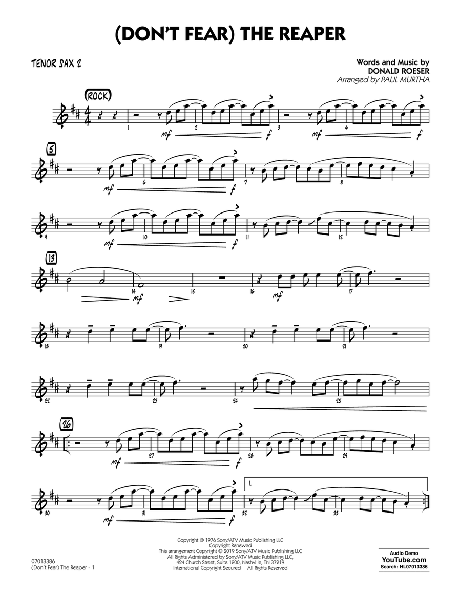 (Don't Fear) The Reaper (arr. Paul Murtha) - Tenor Sax 2 Jazz Ensemble scores gallery preview page 1