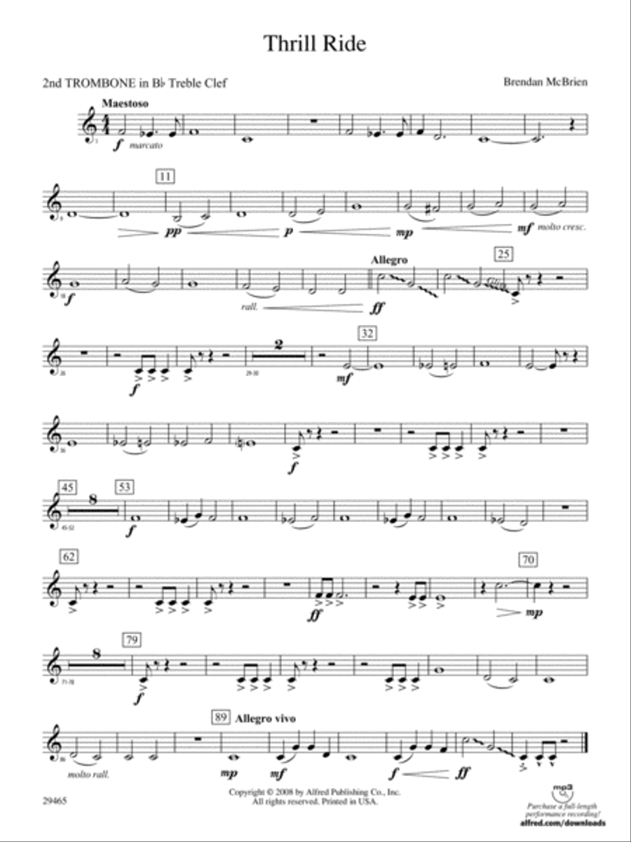 Thrill Ride: (World Part) 2nd B-flat Trombone T.C. Concert Band scores gallery preview page 1
