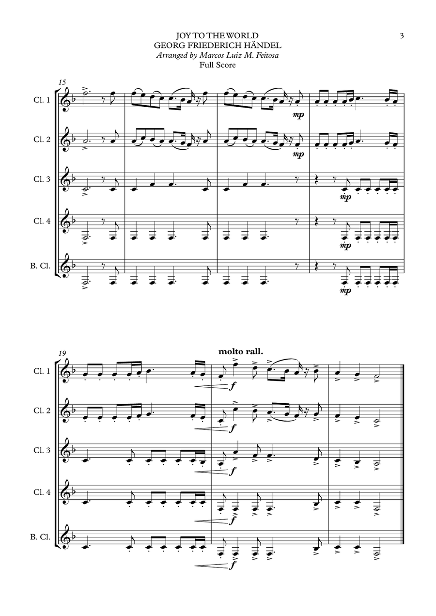 Joy To The World (Cantai Que o Salvador Chegou) - Clarinet Quintet Clarinet Quintet scores gallery preview page 5