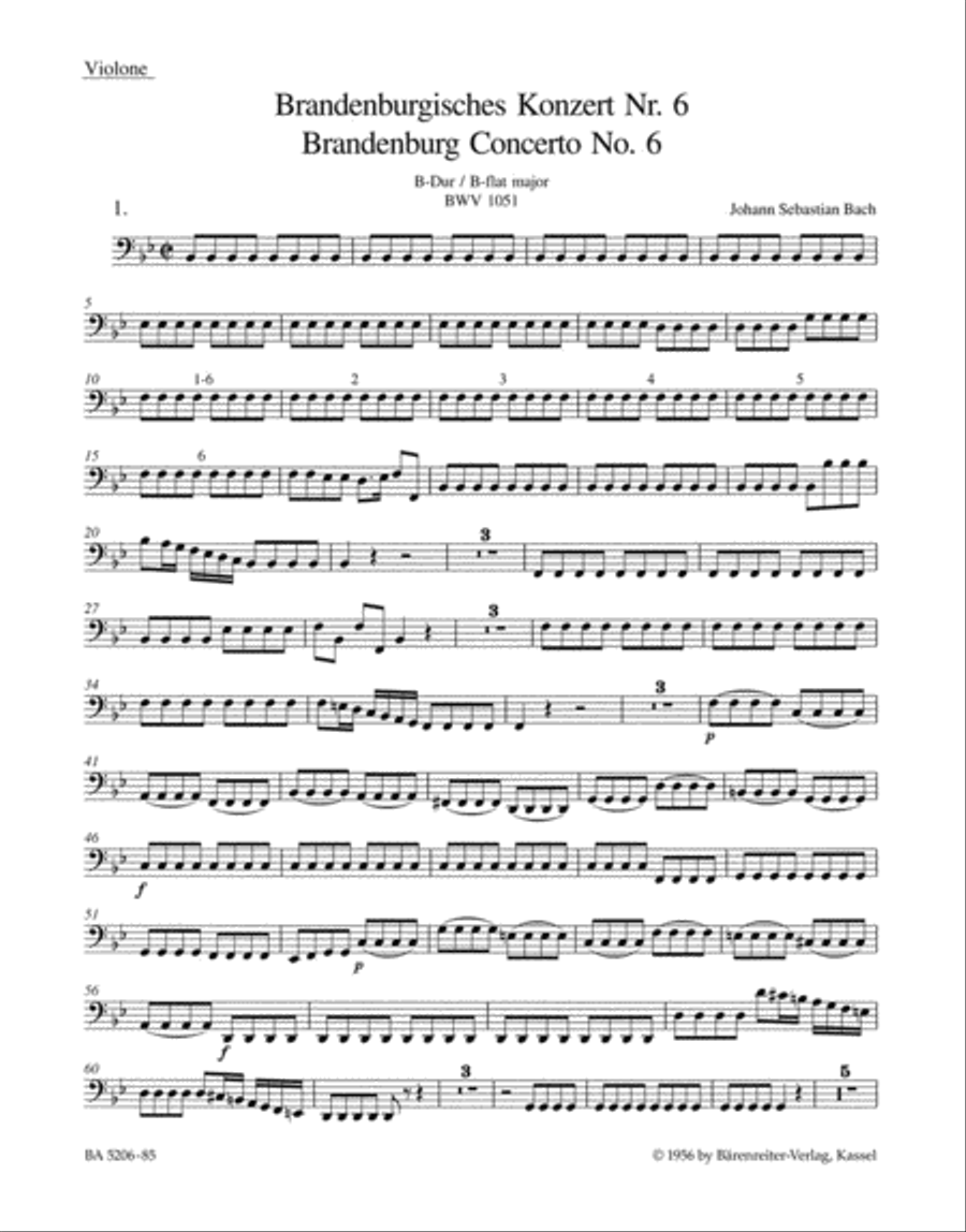 Brandenburg Concerto, No. 6 B flat major, BWV 1051 Double Bass scores gallery preview page 1