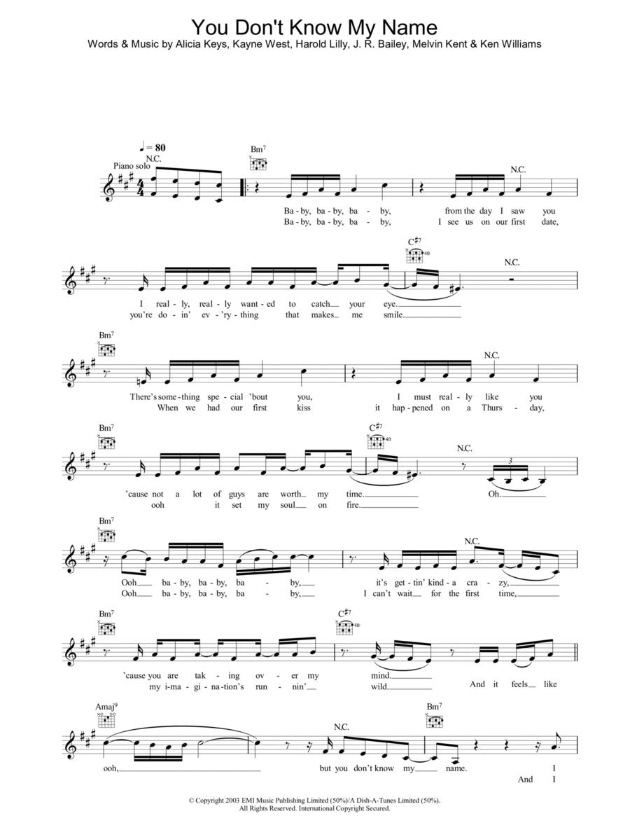 You Don't Know My Name Piano scores gallery preview page 1