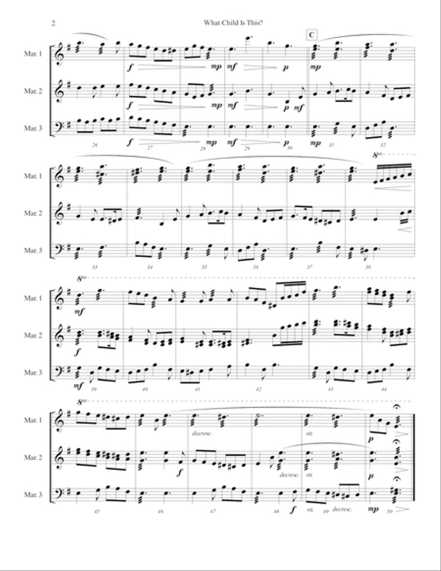 What Child Is This? - For Marimba Trio Percussion Ensemble scores gallery preview page 2
