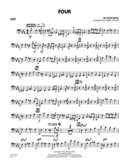 Four - Bass by Miles Davis Jazz Ensemble - Digital Sheet Music