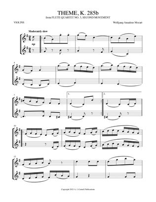 Book cover for Theme (from Flute Quartet No. 3, K. 285b, Second Movement)