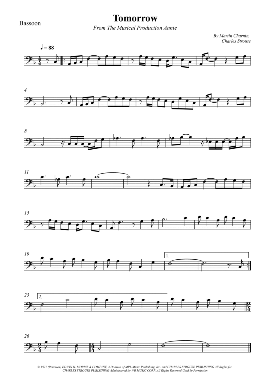 Tomorrow Tomorrow Bassoon Solo scores gallery preview page 1