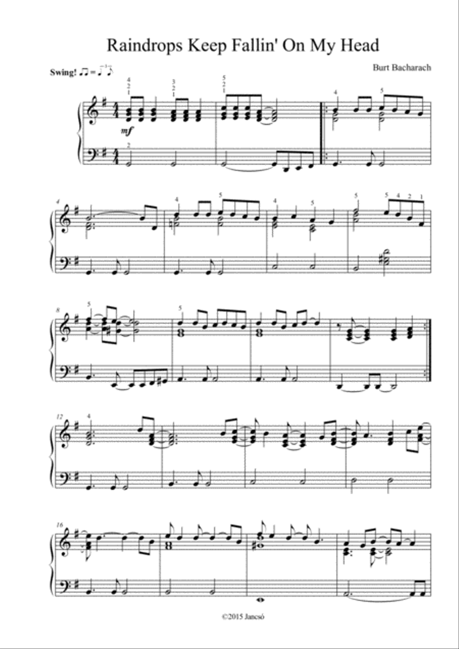 Raindrops Keep Fallin' On My Head Piano Solo scores gallery preview page 1