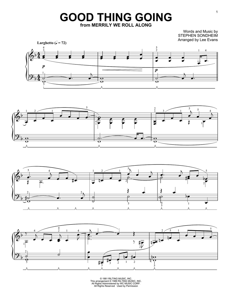 Good Thing Going (from Merrily We Roll Along) (arr. Lee Evans) Piano Solo scores gallery preview page 1