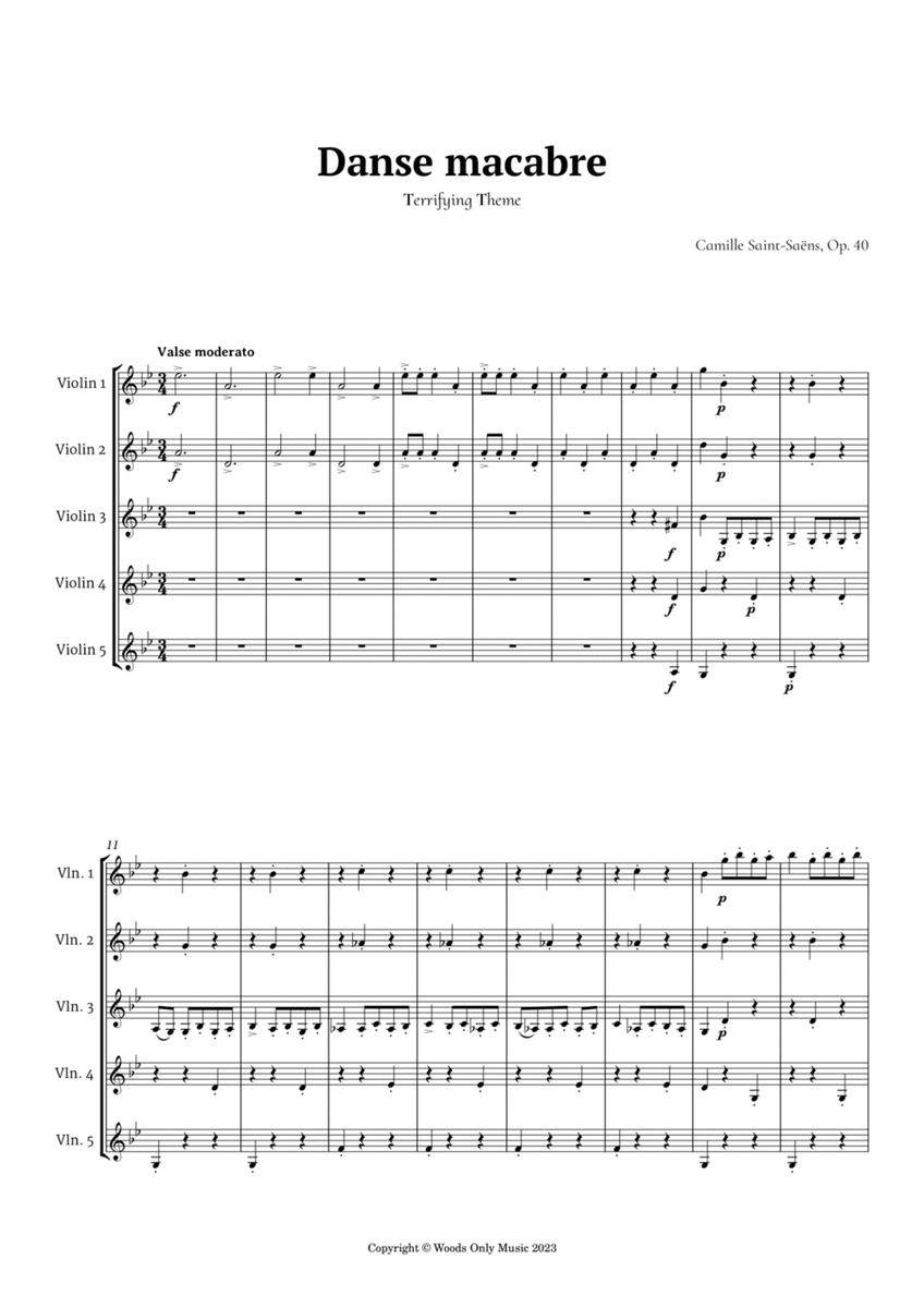 Danse Macabre by Camille Saint-Saens for Violin Quintet image number null