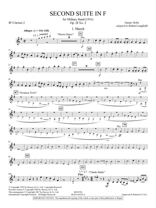 Second Suite in F (arr. Robert Longfield) - Bb Clarinet 2