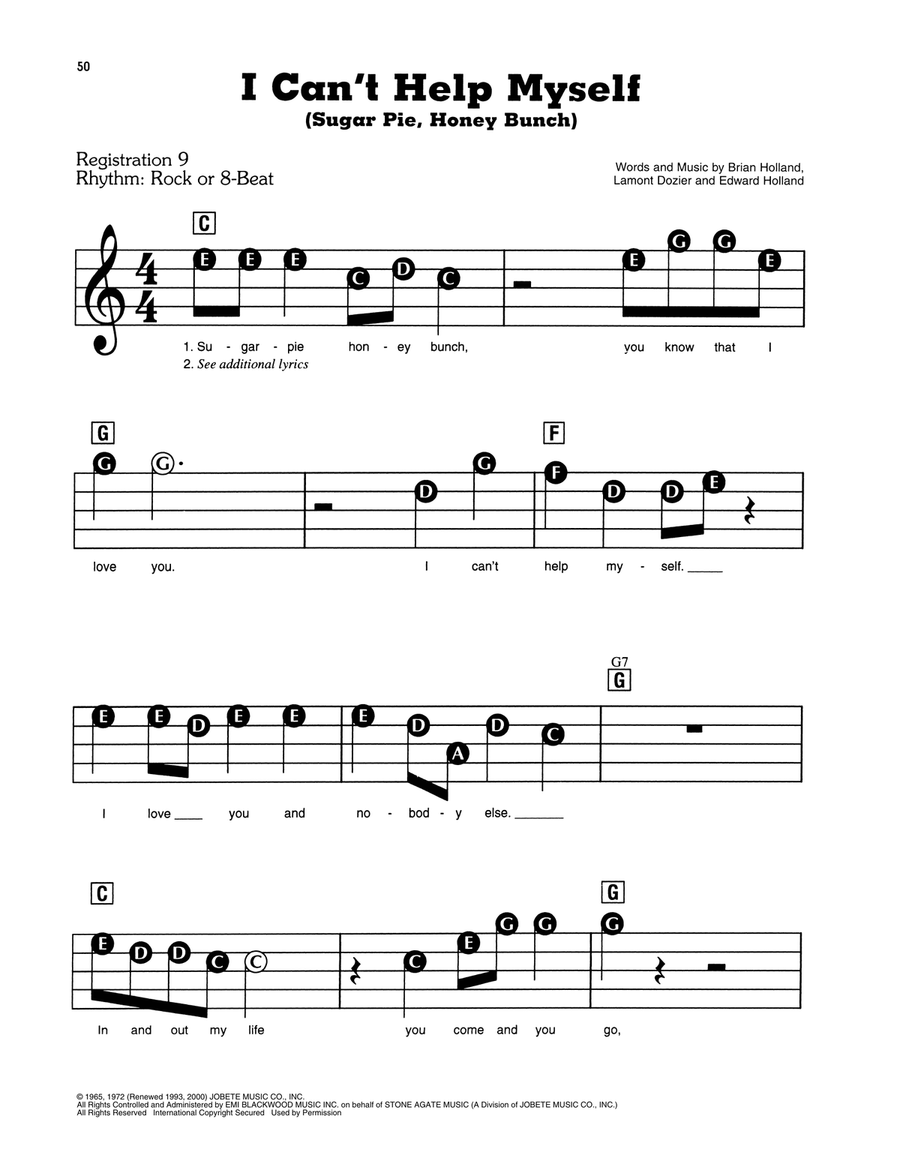 I Can't Help Myself (Sugar Pie, Honey Bunch) Electronic Keyboard scores gallery preview page 1
