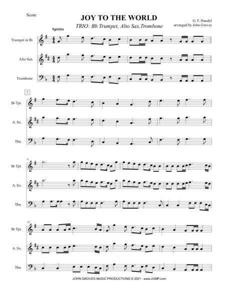 Joy To The World - Trumpet, Alto Sax, Trombone (Trio) image number null