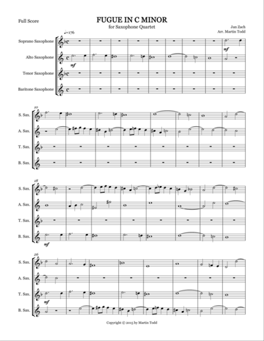 Fugue in C Minor for Saxophone Quartet (SATB) Fugue in C Minor for Saxophone Quartet (SATB) Saxophone Quartet scores gallery preview page 2