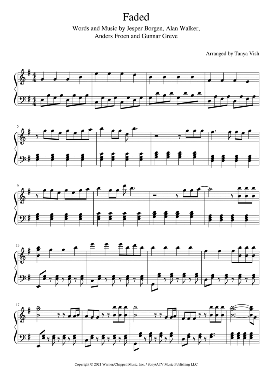 Faded Easy Piano scores gallery preview page 1
