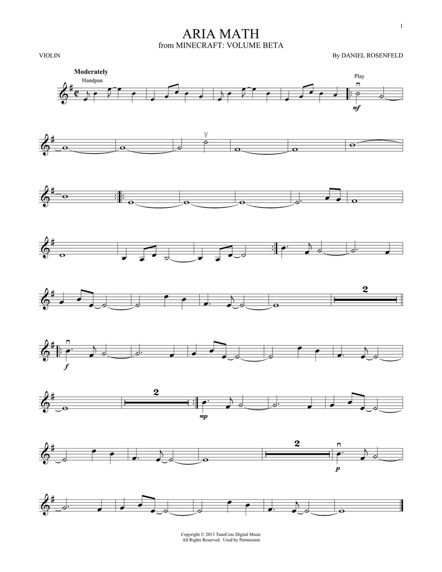 Aria Math (from Minecraft) Violin Solo scores gallery preview page 1