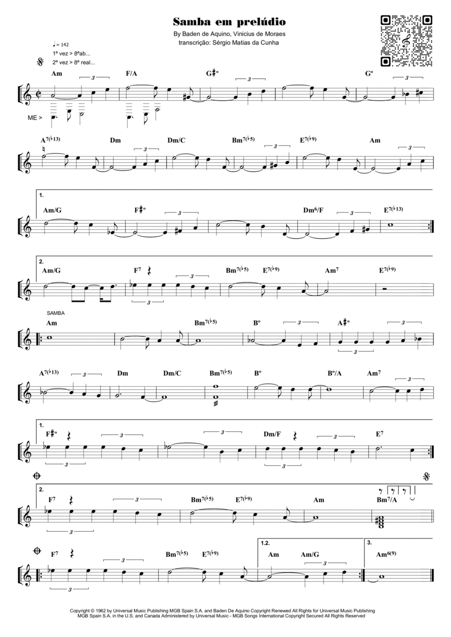 Samba Em Preludio Piano Solo scores gallery preview page 1