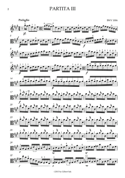 Partita in E Major, BWV 1006 transcribed for Viola in A Major