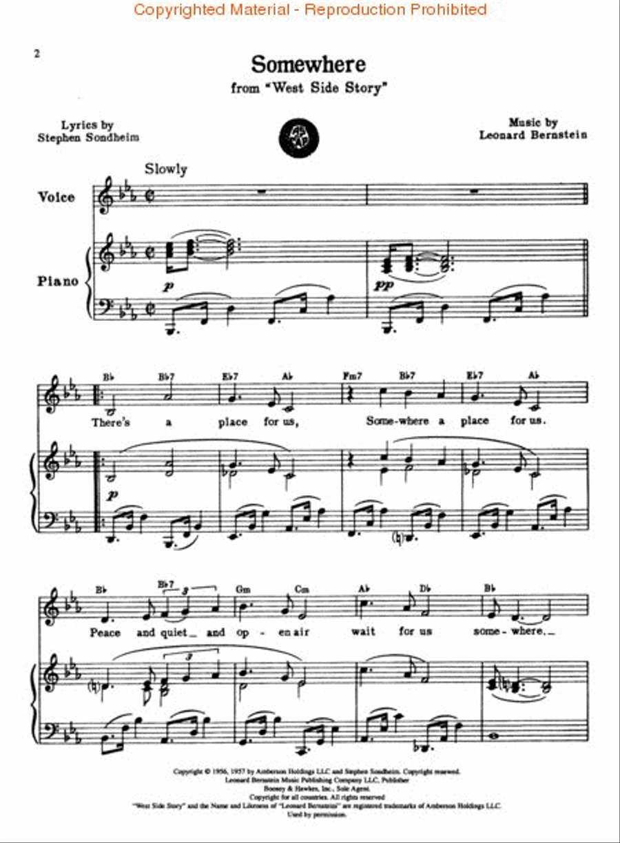 Somewhere (from West Side Story) Piano, Vocal scores gallery preview page 2
