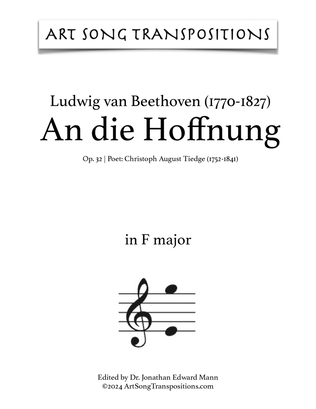Book cover for BEETHOVEN: An die Hoffnung, Op. 32 (transposed to F major)