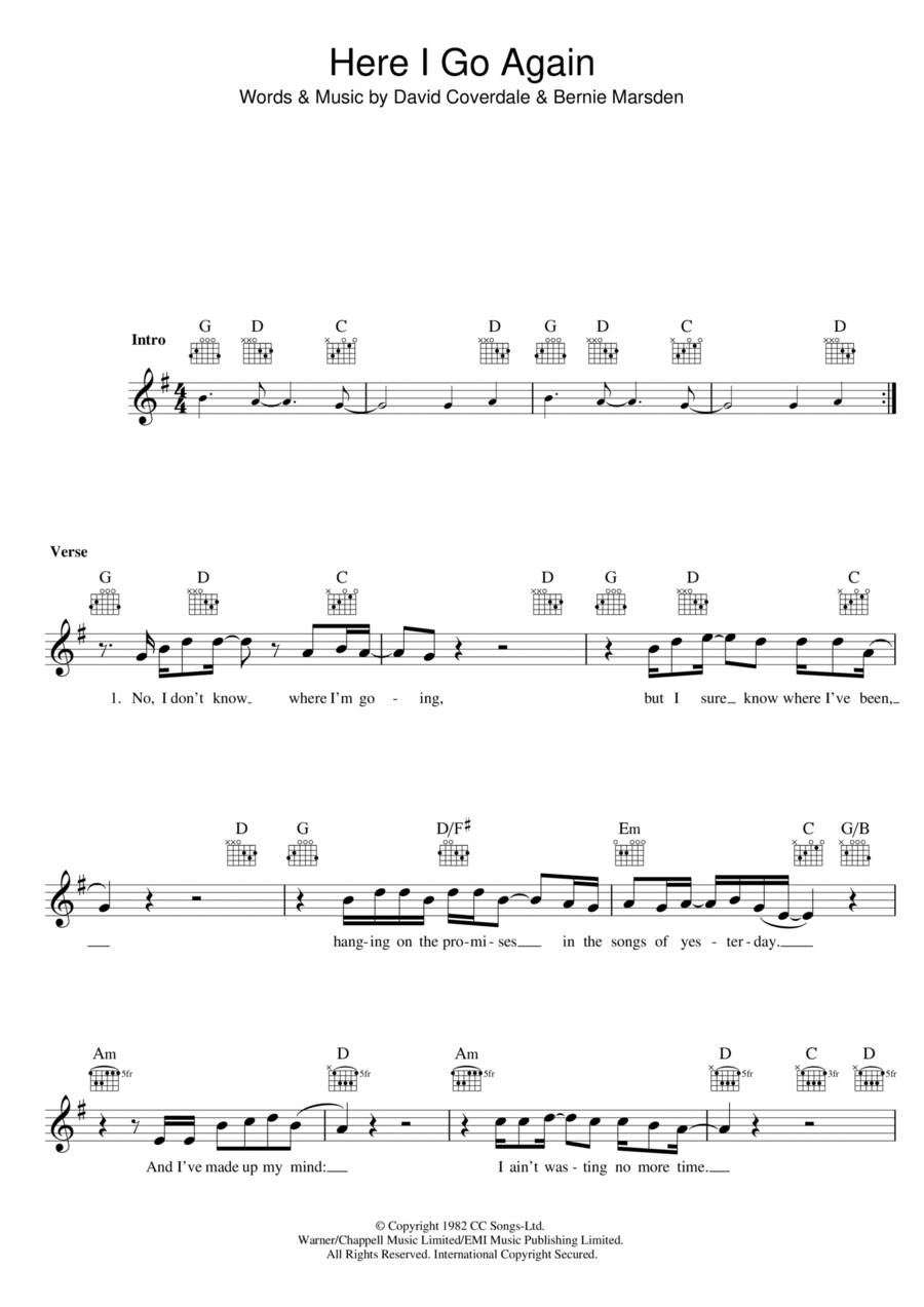 Here I Go Again Piano scores gallery preview page 1