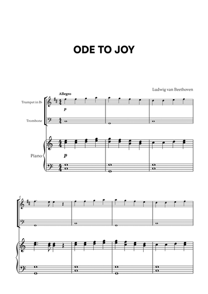 Beethoven - Ode to Joy for Trumpet in Bb, Trombone and Piano image number null