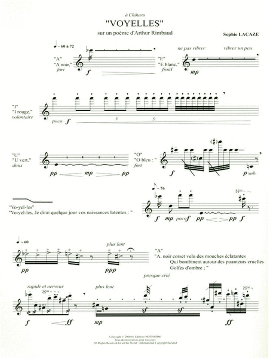 Lacaze Rimbaud Voyelles Sur Un Poeme D'arthur Rimbaud Flute Solo Book Flute Solo scores gallery preview page 2