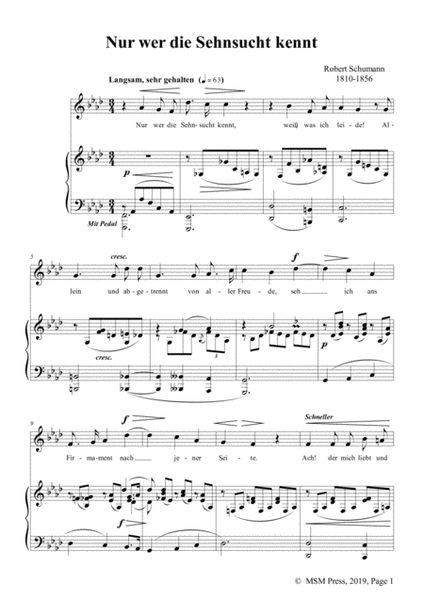 Schumann-Nur wer die Sehnsucht kennt,Op.98a No.3,in f minor,for Vioce&Pno