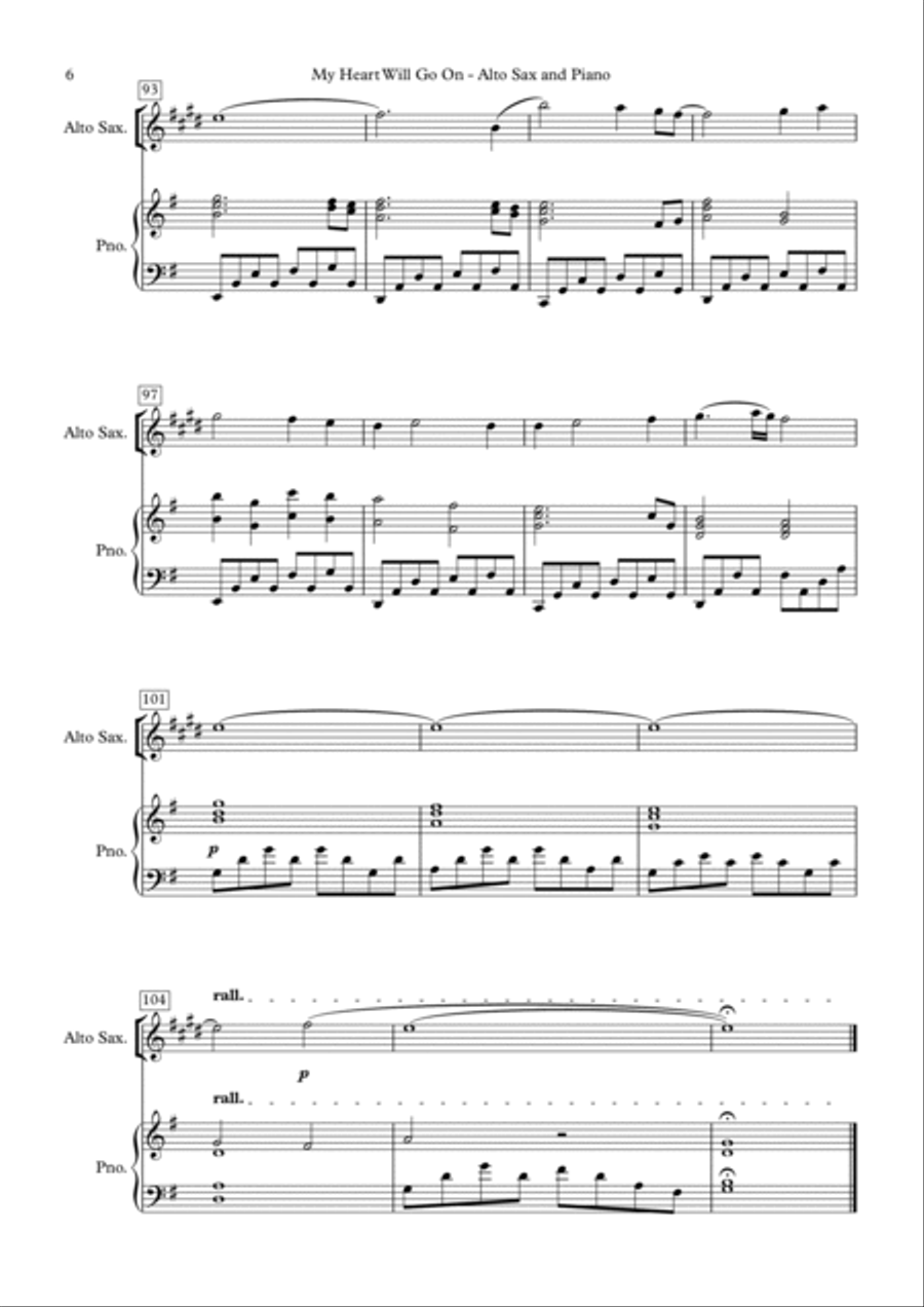 My Heart Will Go On (love Theme From 'titanic') Alto Saxophone scores gallery preview page 6