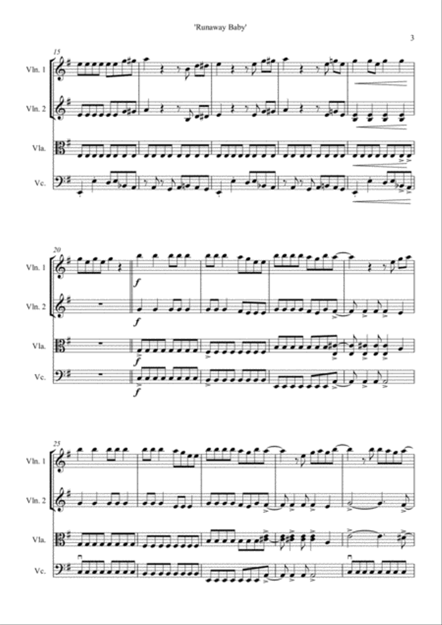 Runaway Baby Runaway Baby String Quartet scores gallery preview page 3