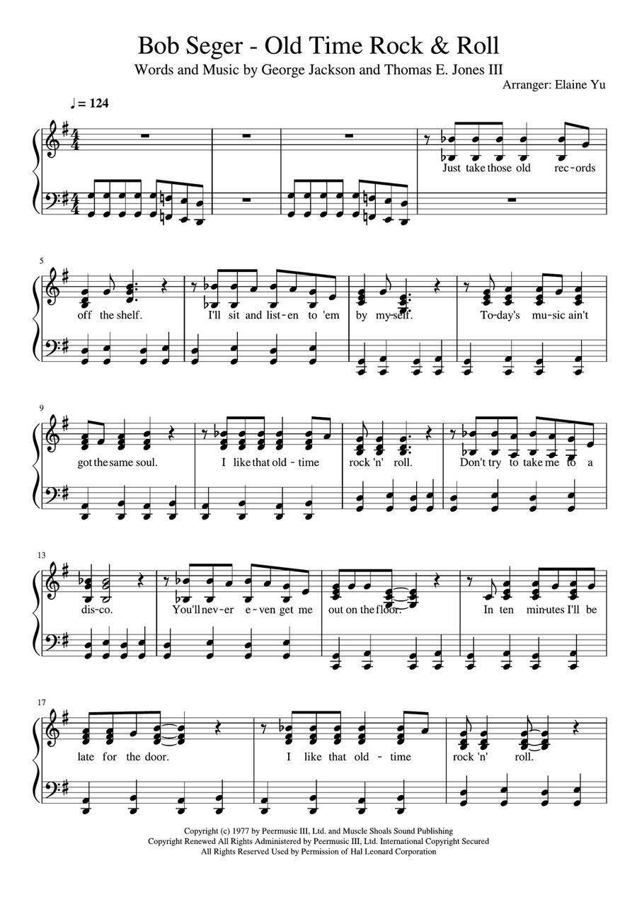 Old Time Rock & Roll Piano, Vocal scores gallery preview page 1