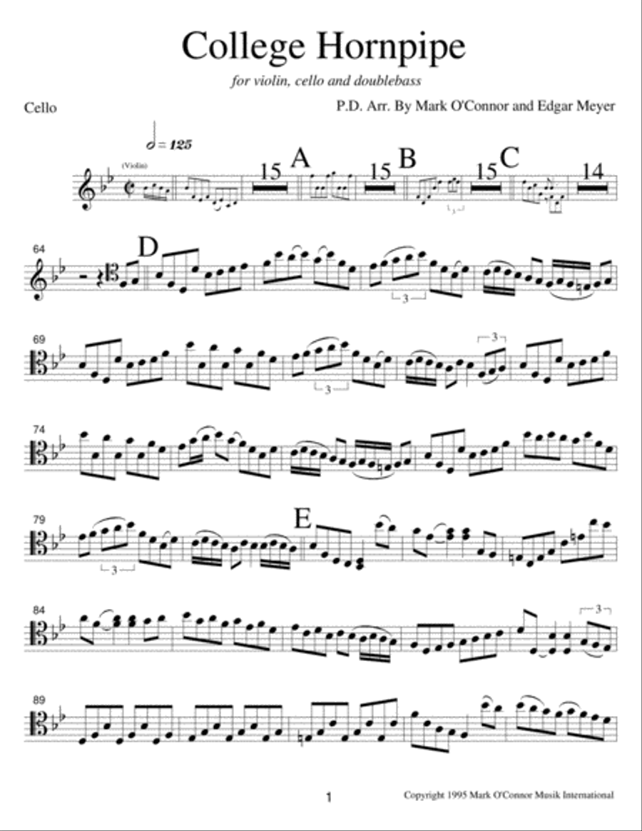 College Hornpipe (cello part - vln, cel, bs) String Trio scores gallery preview page 4
