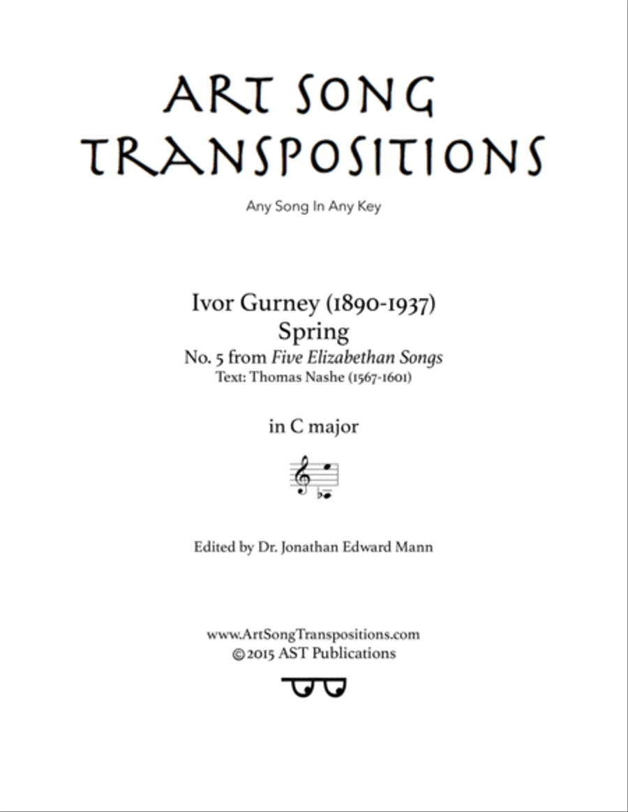 GURNEY: Spring (transposed to C major) Voice scores gallery preview page 1