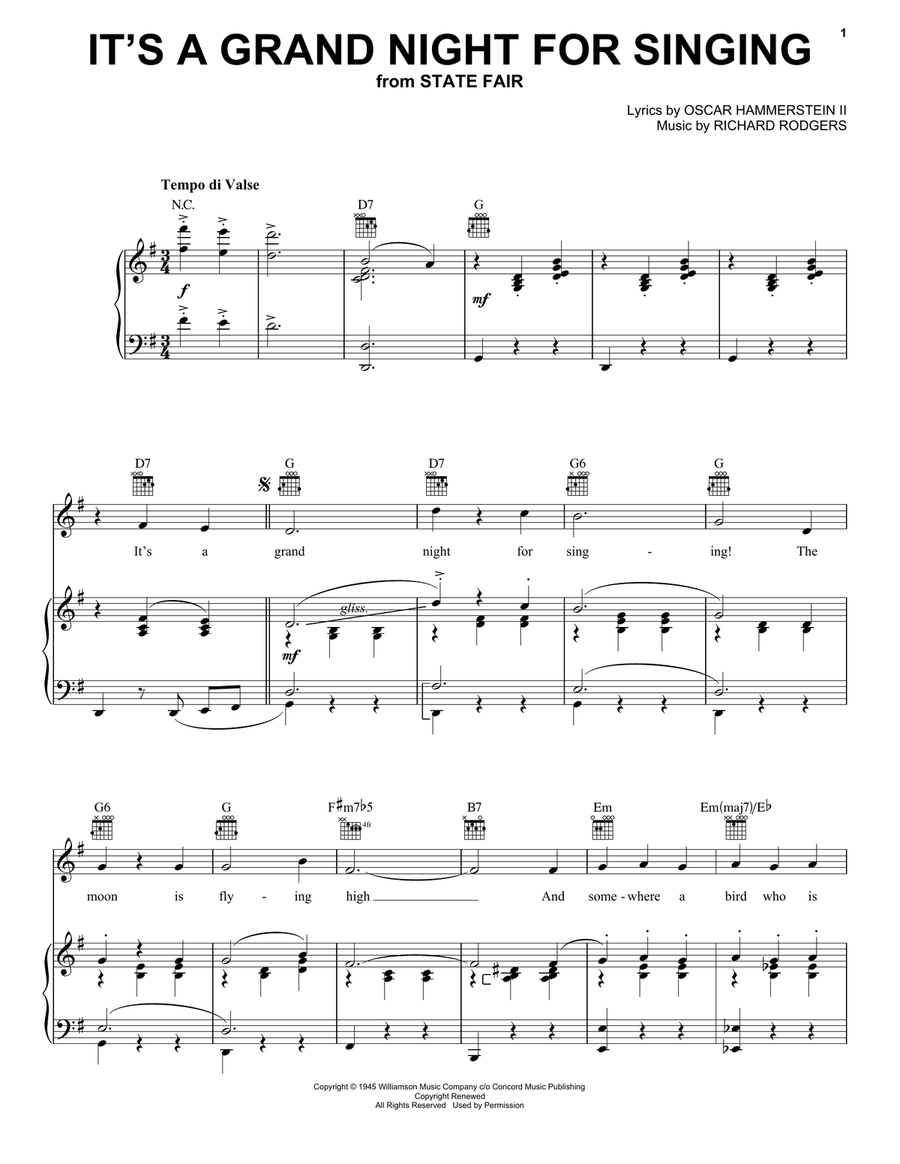 It's A Grand Night For Singing Piano, Vocal, Guitar scores gallery preview page 1