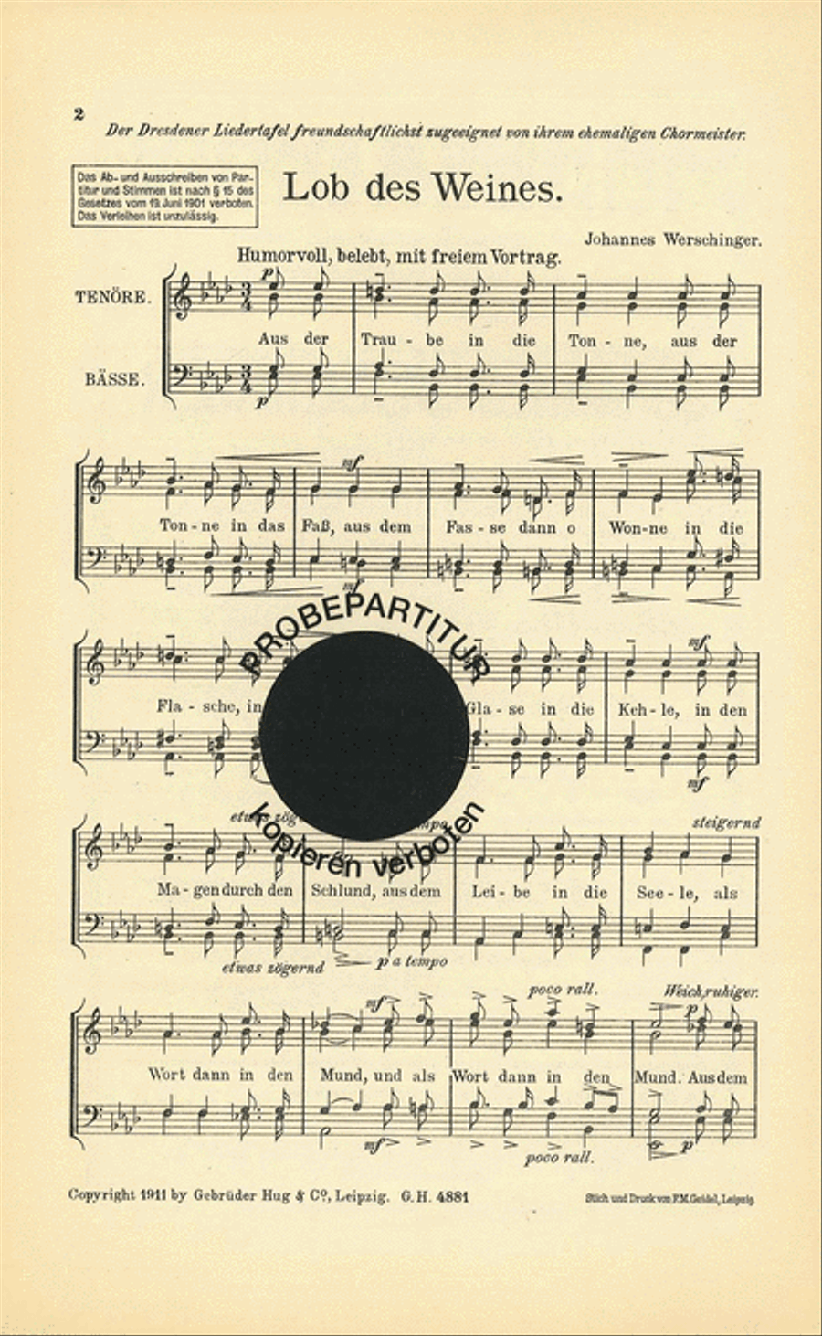 Lob des Weines Men's Choir scores gallery preview page 1