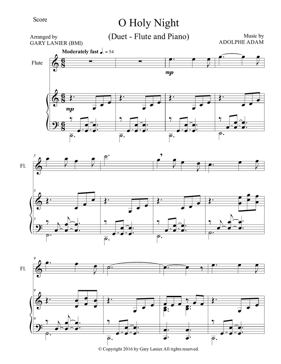 O HOLY NIGHT (Duet – Flute & Piano with Parts) Flute Solo scores gallery preview page 2